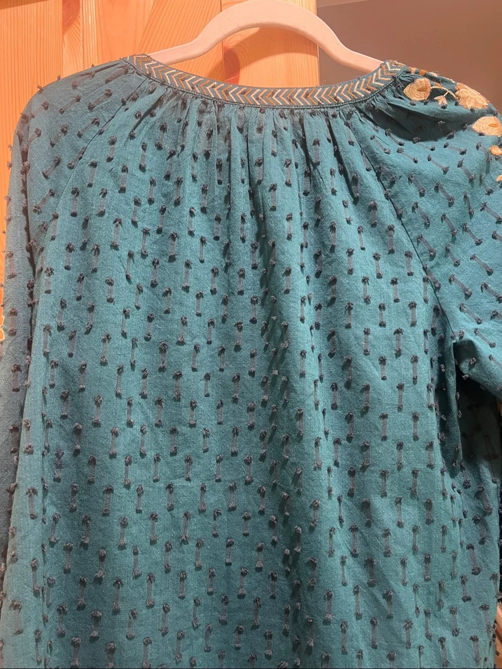 J. Jill Teal Tunic with Cream Floral Embroidery size small - Picture 7 of 9